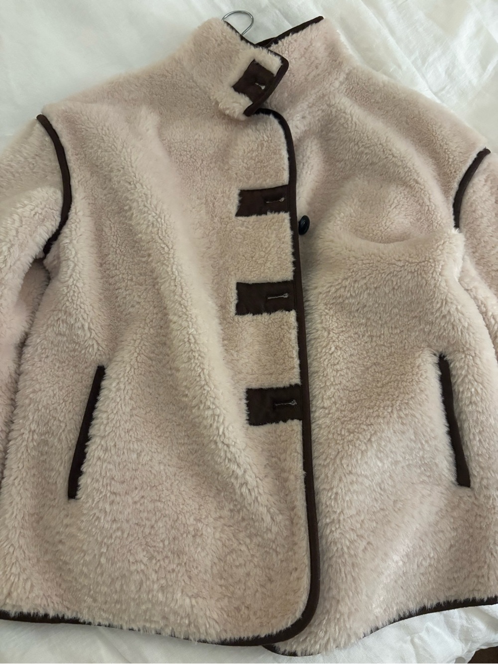 Commense Cream Teddy Jacket with Dark Brown Trim